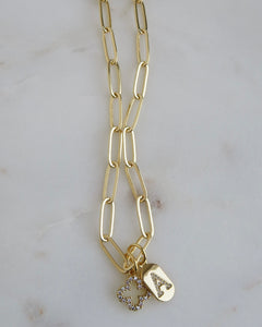Clover & Initial Tag Necklace - Clip Chain