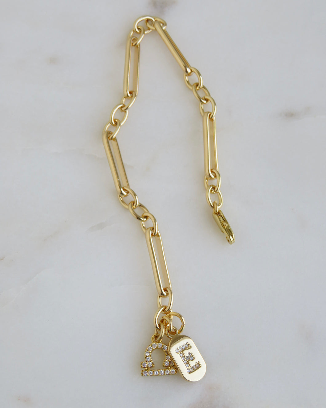 Zodiac Initial Bracelet - Figaro Link