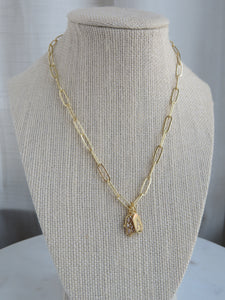 Hamsa & Initial Tag Necklace - Clip Chain