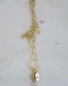 Hamsa & Initial Tag Necklace - Clip Chain