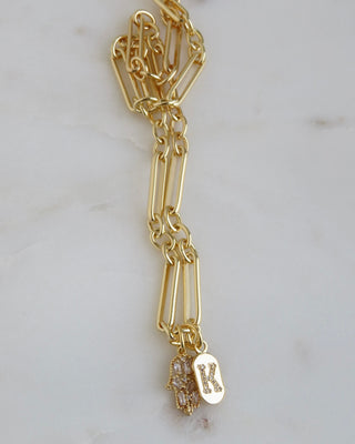 Protect Your Blessings Initial Hamsa Necklace - Figaro Chain