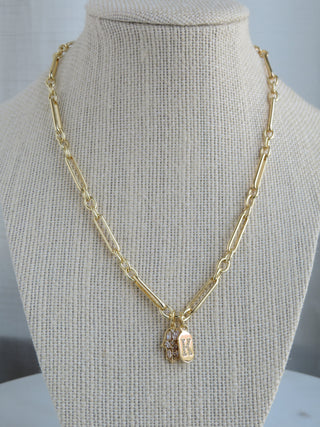 Protect Your Blessings Initial Hamsa Necklace - Figaro Chain