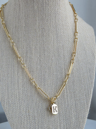 Clover & Initial Tag Necklace - Figaro Chain