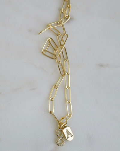 Infinity & Initial Tag Necklace - Clip Chain