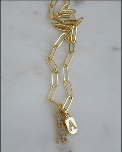 Love & Initial Tag Necklace - Clip Chain