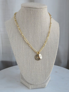 Agnes Evil Eye & Initial Tag Necklace - Figaro Chain