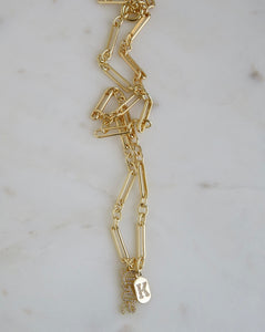 Love & Initial Tag Necklace - Figaro Chain