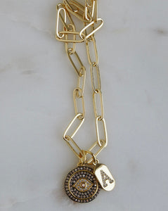 Agnes Evil Eye & Initial Tag Necklace - Clip Chain