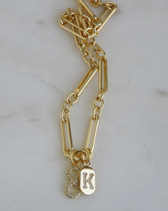 Infinity & Initial Tag Necklace - Figaro Chain