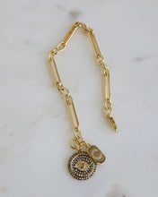 Load image into Gallery viewer, Agnes Evil Eye &amp; Diamond Initial Tag Bracelet - Figaro Link