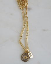 Load image into Gallery viewer, Agnes Evil Eye &amp; Initial Tag Necklace - Figaro Chain