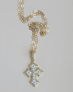 White Enamel Holy Cross Necklace - Oval Link