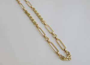 A Necklace that is Elegant, Classic, Modern and Unique. The Necklace is a Gold Filled chain link with circular links, oval links and faceted cable links that include our Valencia & Versailles Chains. Gold filled from Italy, USA and China.  Available as a 14”, 15” or 17” and if you would like a different size please contact us. 