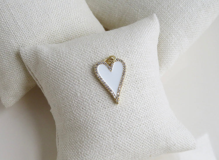 white enamel heart charm with cz diamonds 